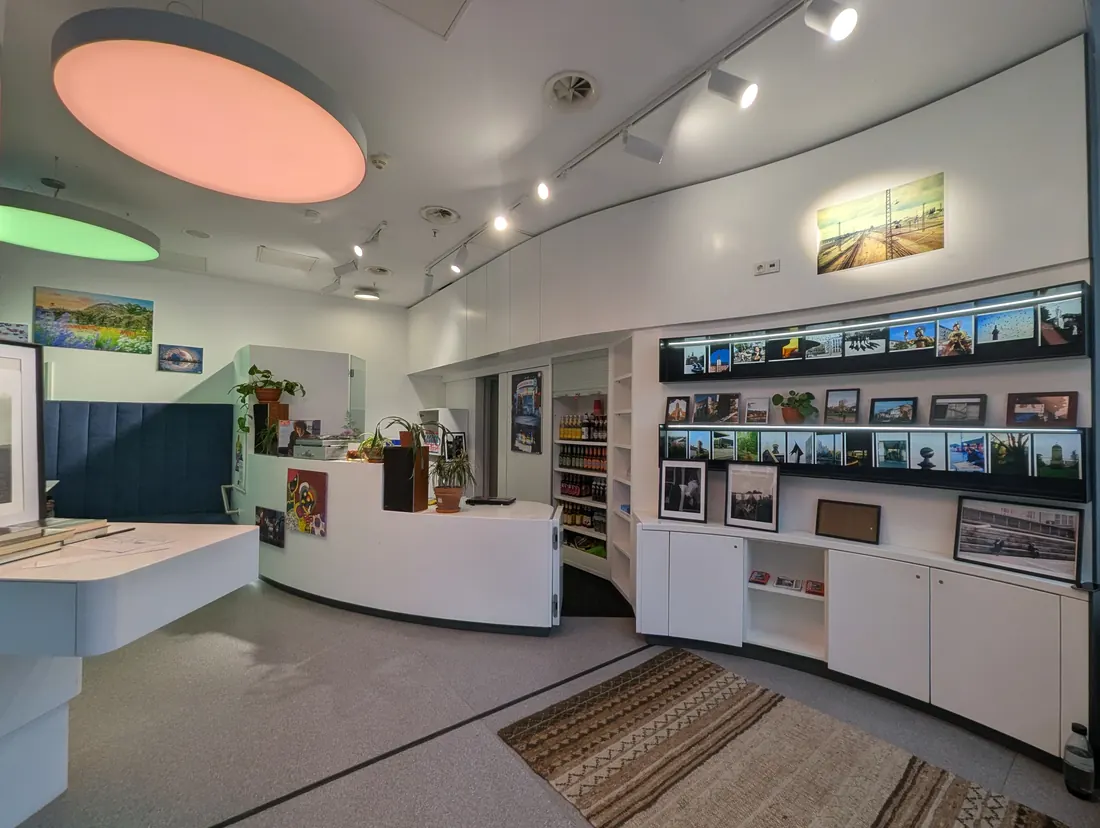 The CityLab space with a photo exhibition of Darmstadt